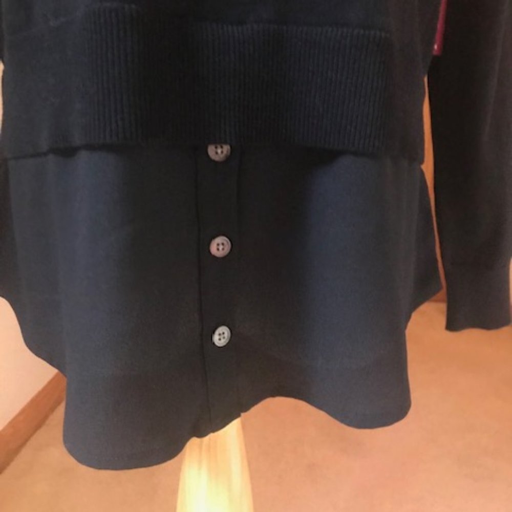 NWT - VINCE CAMUTO Black Peter Pan Collar Long Sleeve Shirttail Sweater Top - PS - Picture 9 of 11